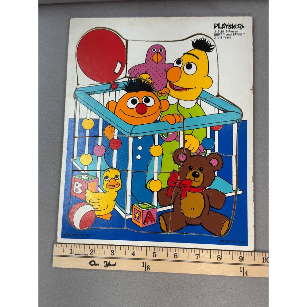 Vintage Playskool Bert and Ernie Puzzle 315-25 Sesame Street Wood 9 Piece USA - Picture 4 of 4